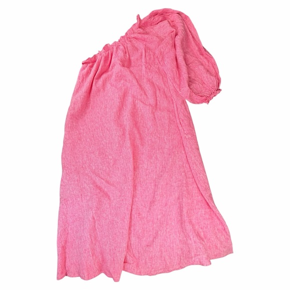 LAKE Women's One-Shoulder Milly Linen Midi Dress In Zinnia Pink In Size M - Picture 2 of 9